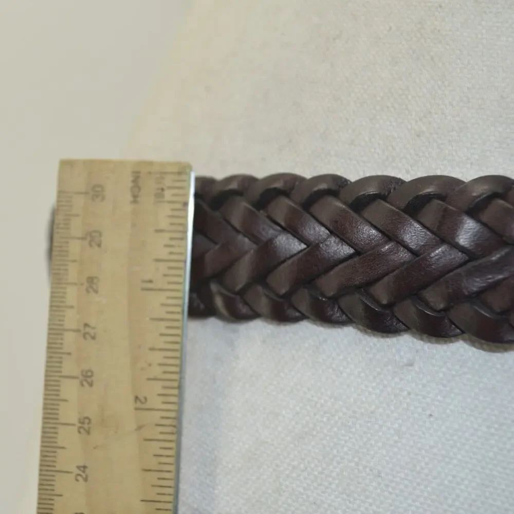 CRL Brown Leather Braided Weaved Men's Belt Silver Size 38